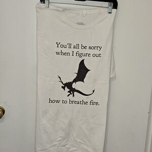 White T-Shirt with Dragon Print And Cute Message Size Mens 2x Hanes T-shirt